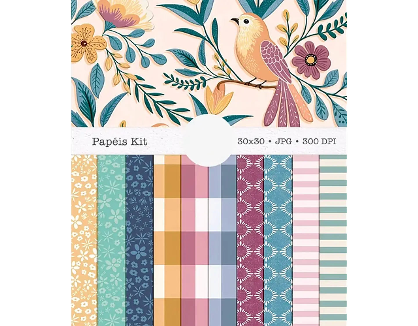 Kit Digital combo pássaros ilustrações e papéis - TITA 2