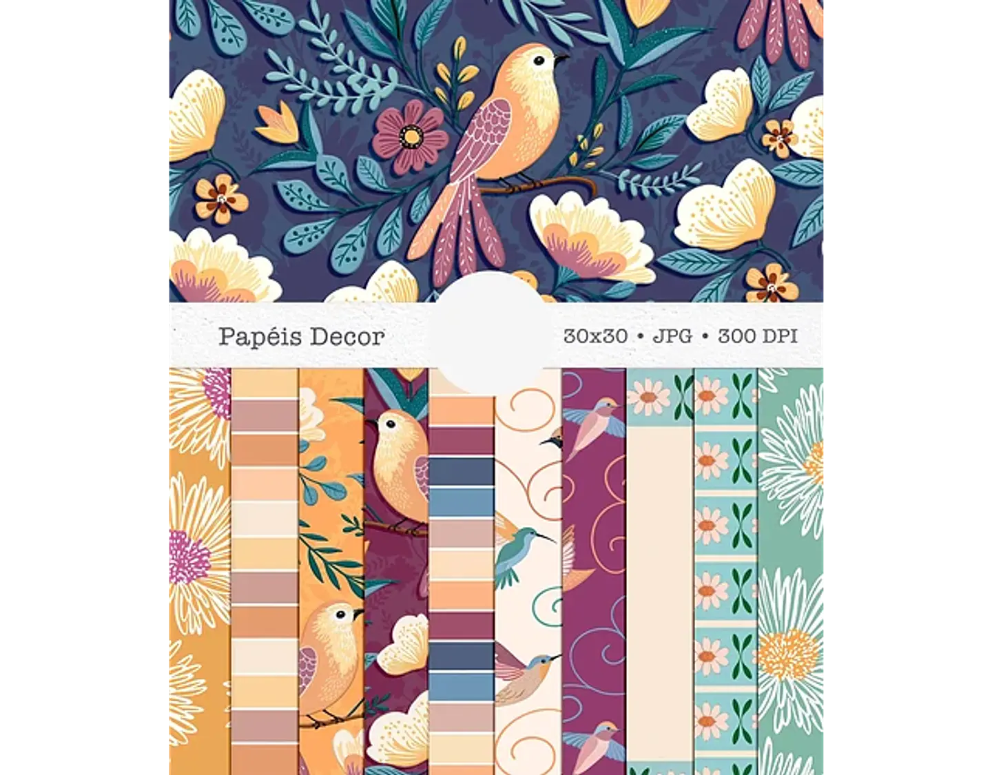 Kit Digital combo pássaros ilustrações e papéis - TITA 3