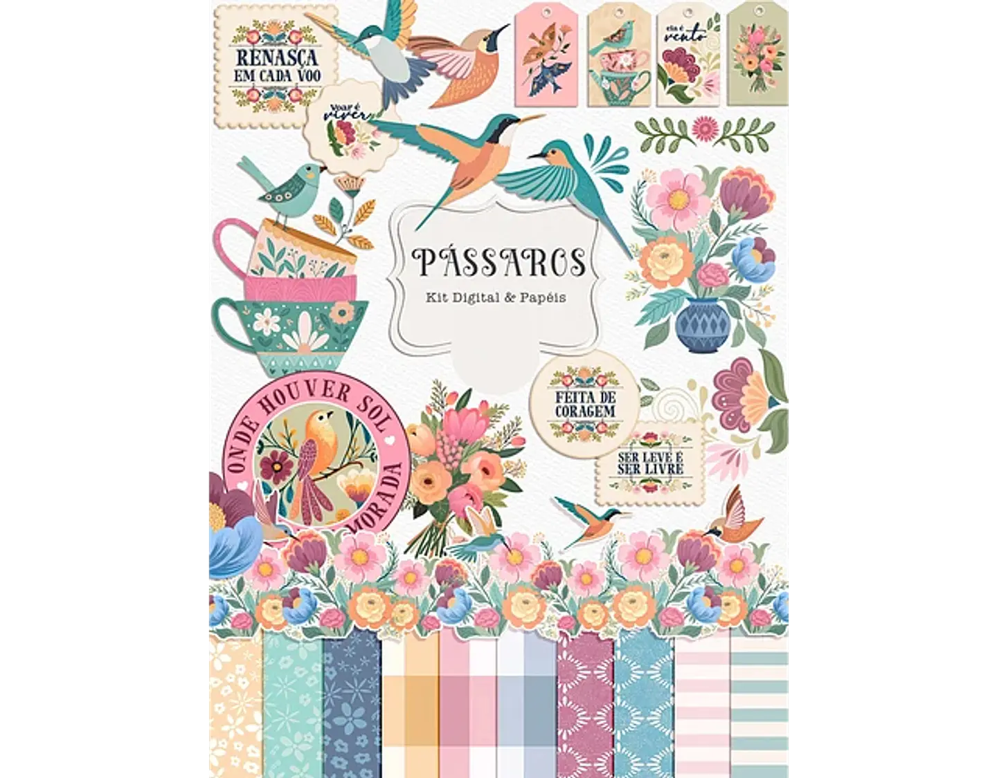 Kit Digital combo pássaros ilustrações e papéis - TITA 4