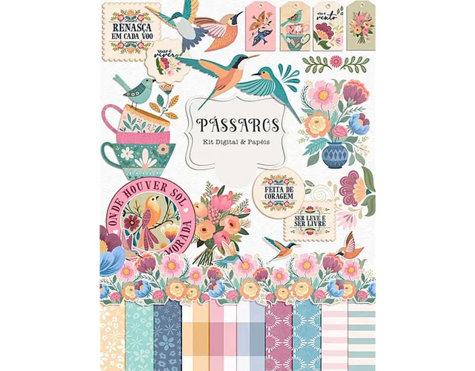Kit Digital combo pássaros ilustrações e papéis - TITA 4