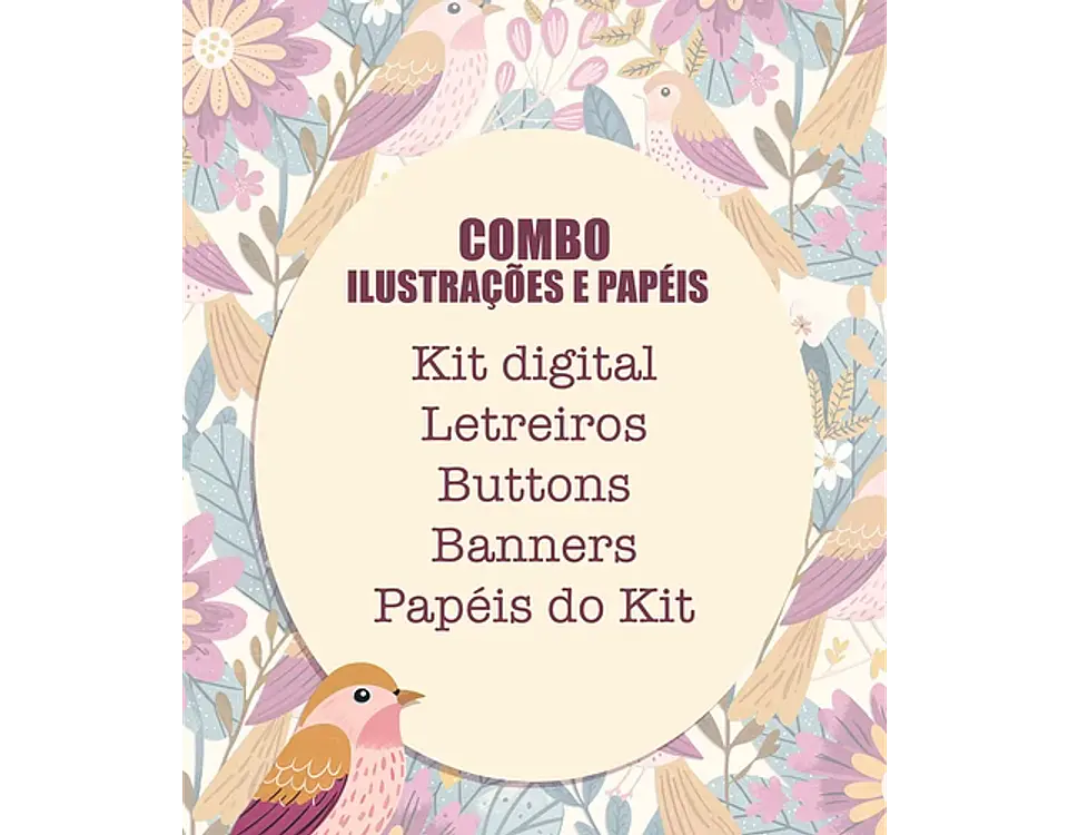 Kit Digital combo pássaros ilustrações e papéis - TITA 7