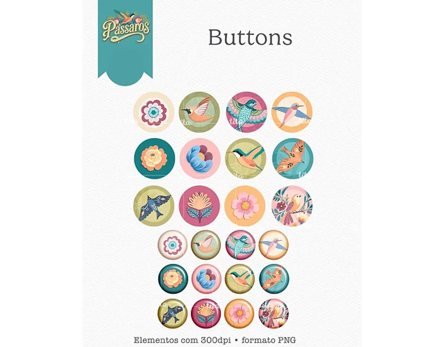 Kit Digital combo pássaros ilustrações e papéis - TITA 8