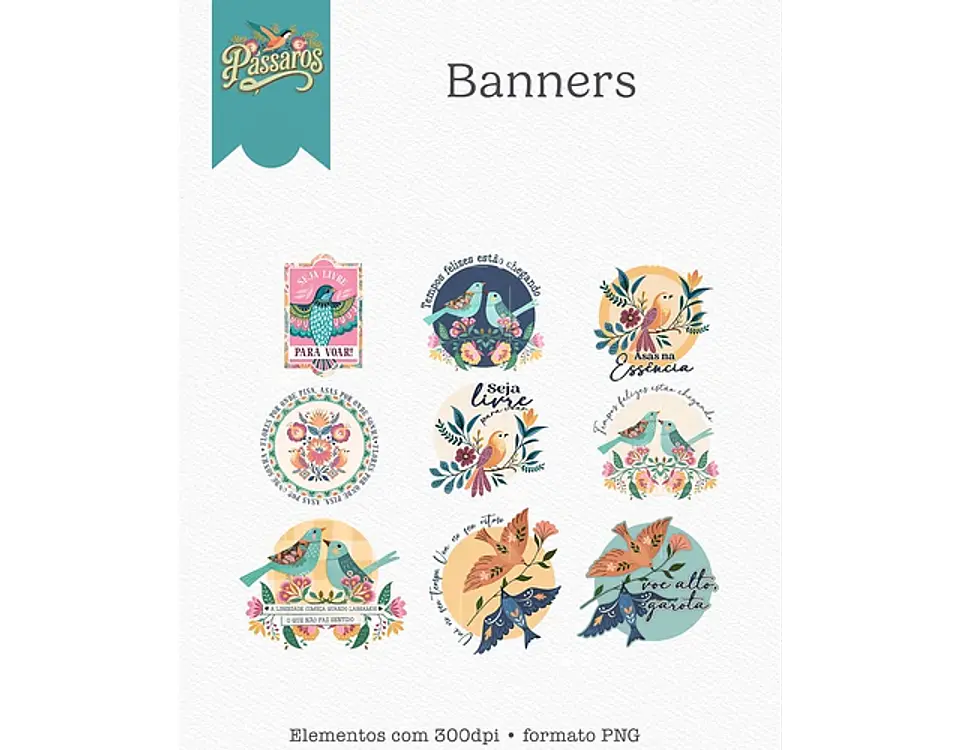 Kit Digital combo pássaros ilustrações e papéis - TITA 10