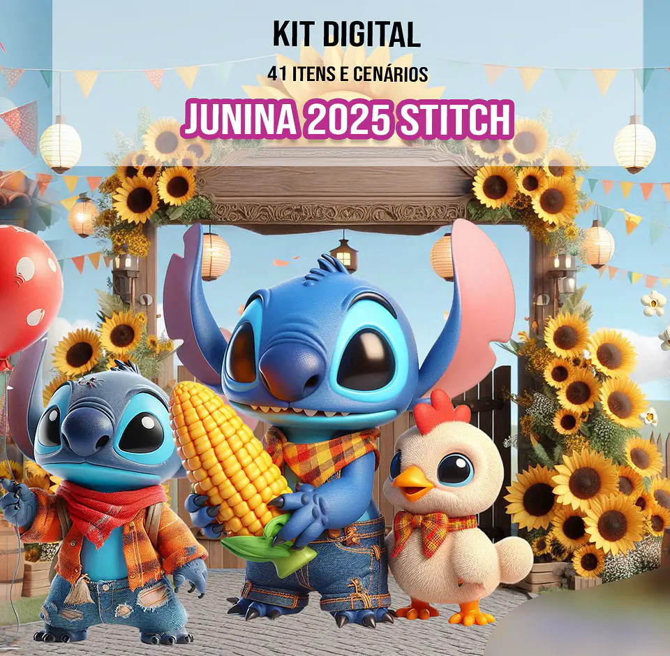 Kit Digital Festa Junina Stitch - ILUSTRADEB 1