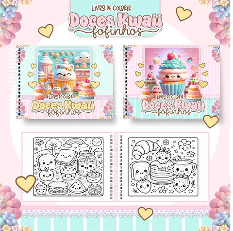 Arquivo livro de colorir doces kawaii fofinhos - PAMELLA