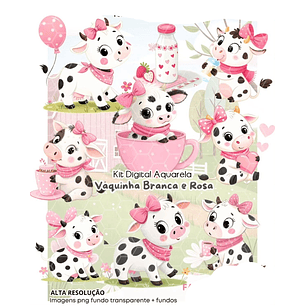 Kit Digital Vaquina branca e rosa - FANDDY