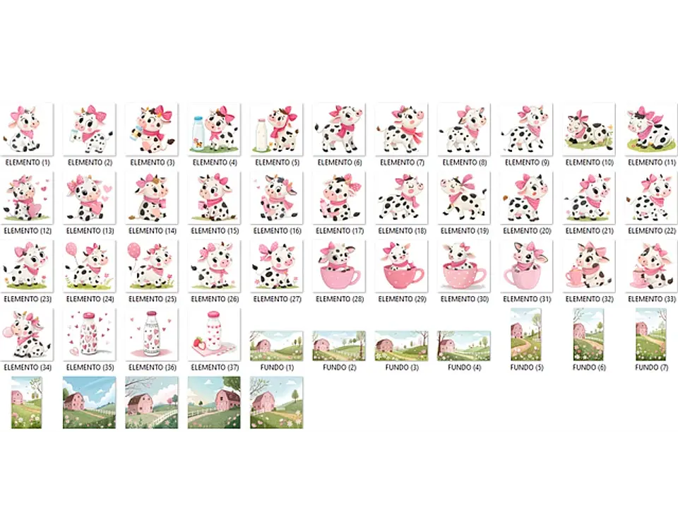 Kit Digital Vaquina branca e rosa - FANDDY 2