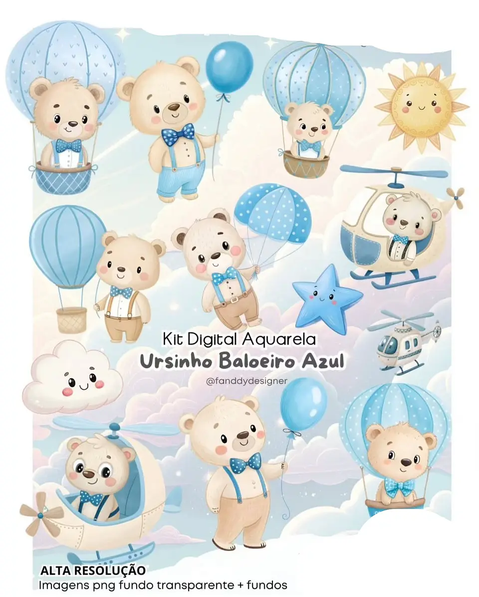 Kit Digital Ursinho baloeiro azul - FANDDY 1