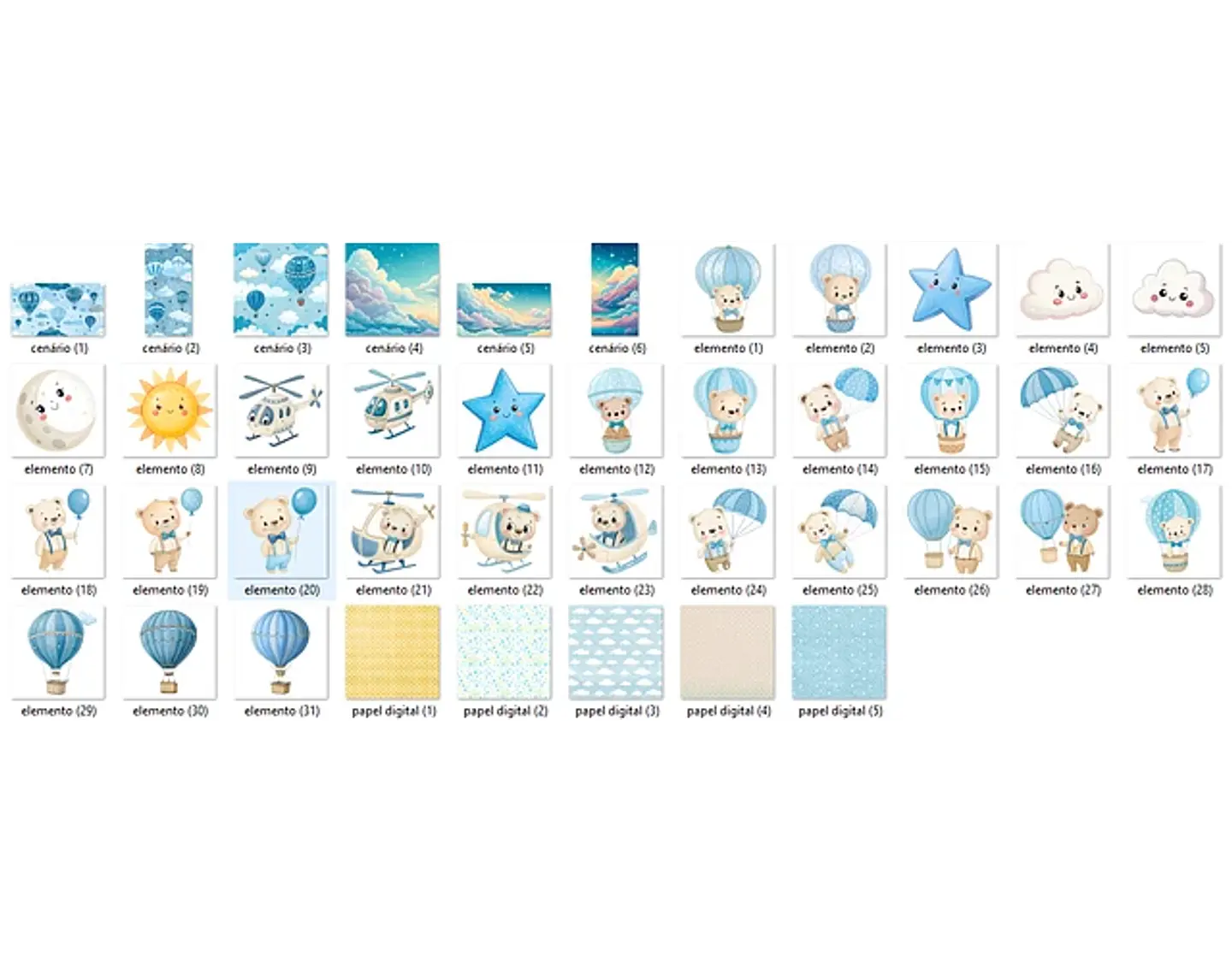 Kit Digital Ursinho baloeiro azul - FANDDY 2