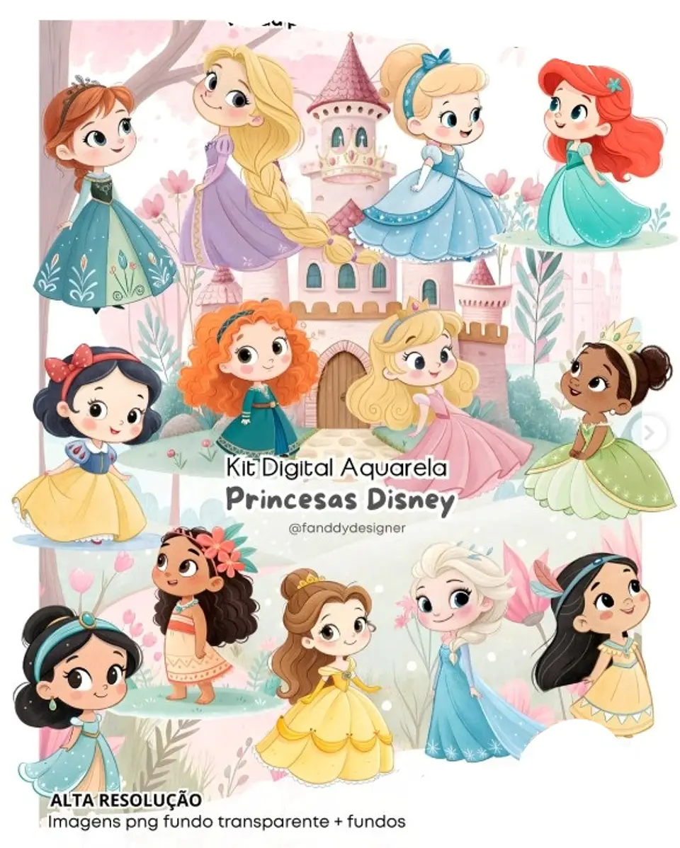 Kit Digital Princesas disney aquarela - FANDDY 1