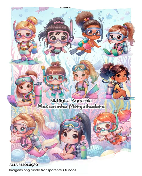 Kit Digital mergulhadora mascotinhas aquarela - FANDDY