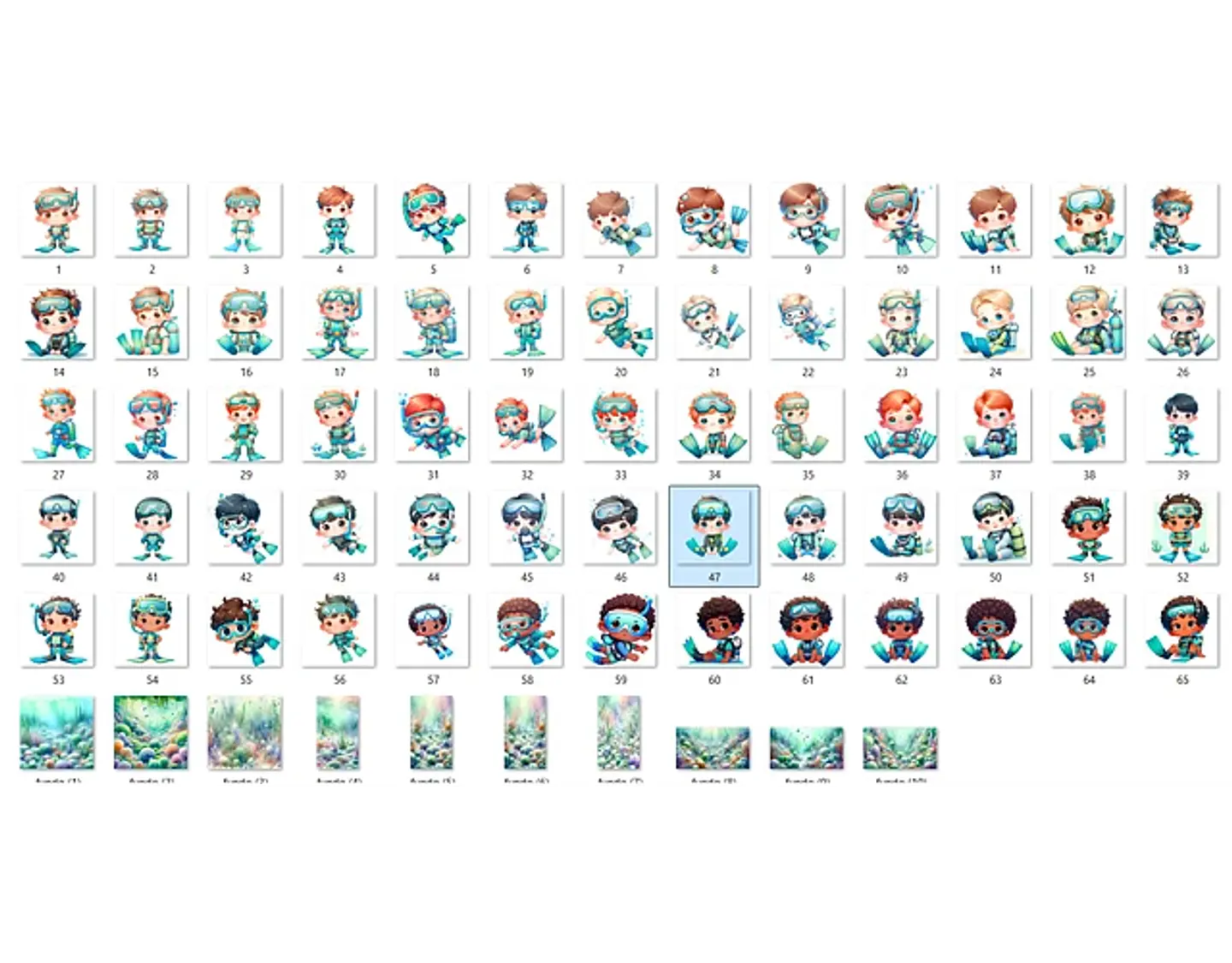 Kit Digital mergulhador mascotinho aquarela - FANDDY 2