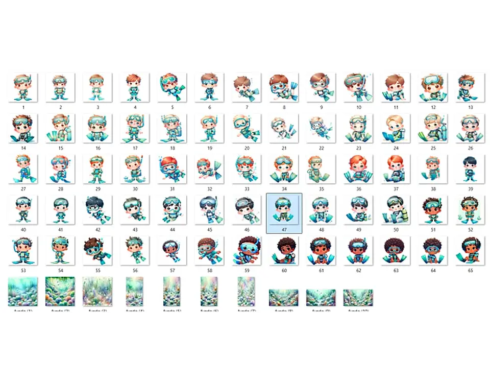 Kit Digital mergulhador mascotinho aquarela - FANDDY 2