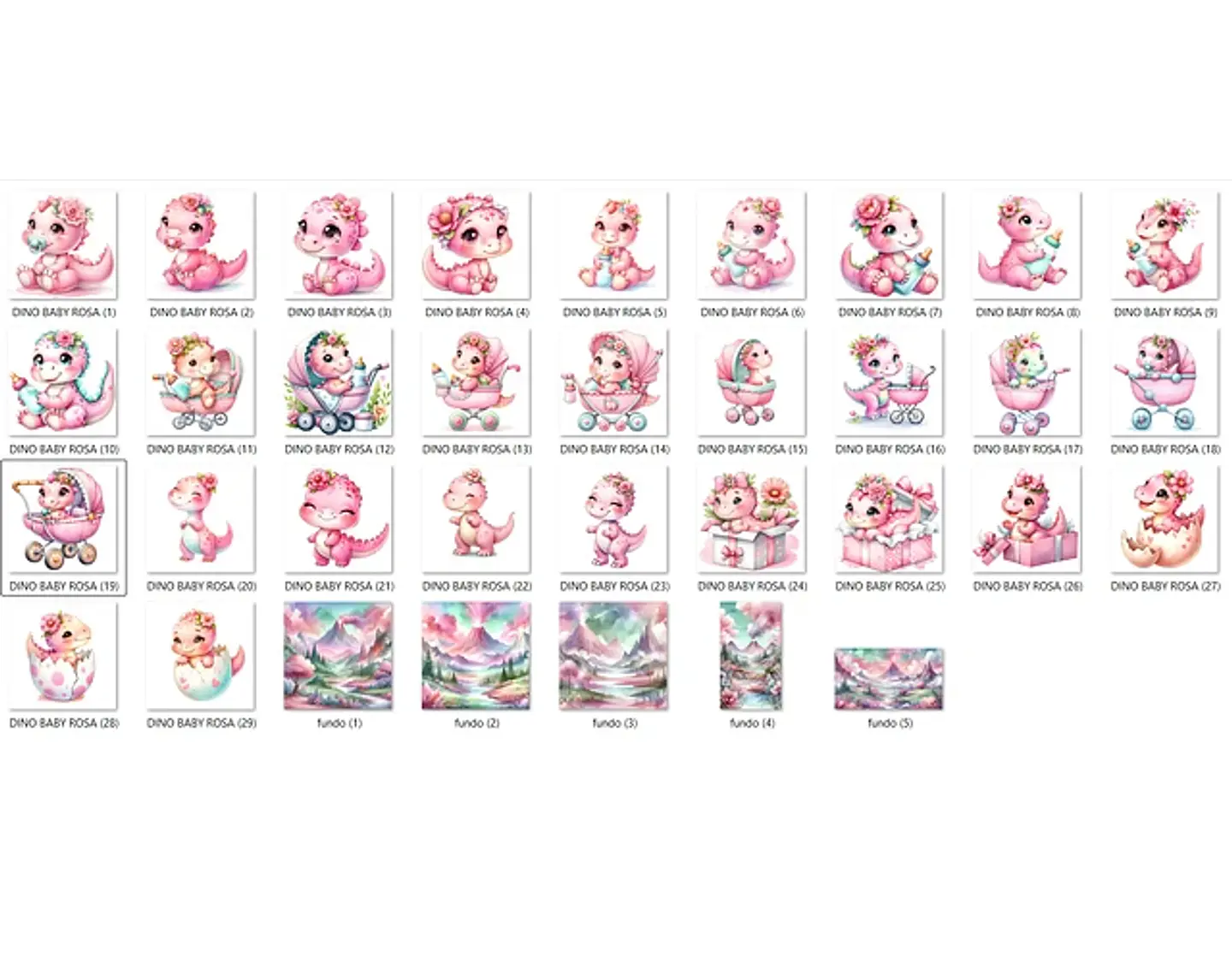 Kit Digital Dino baby rosa aquarela - FANDDY 2