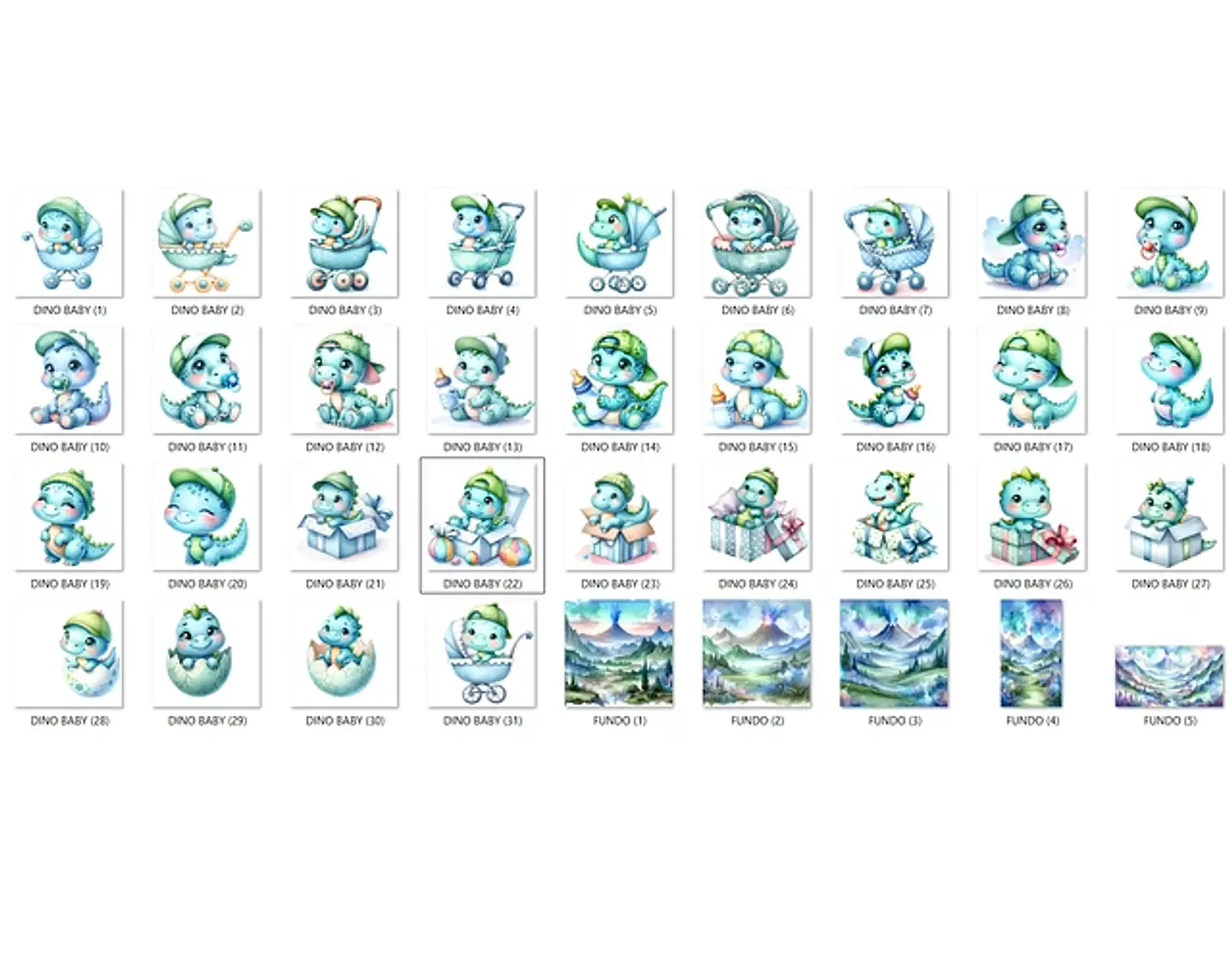 Kit Digital Dino baby azul aquarela - FANDDY 2