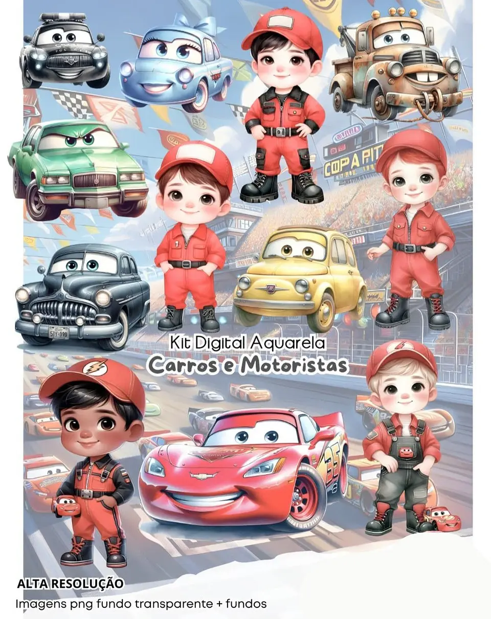 Kit Digital carros disney aquarela - FANDDY 1