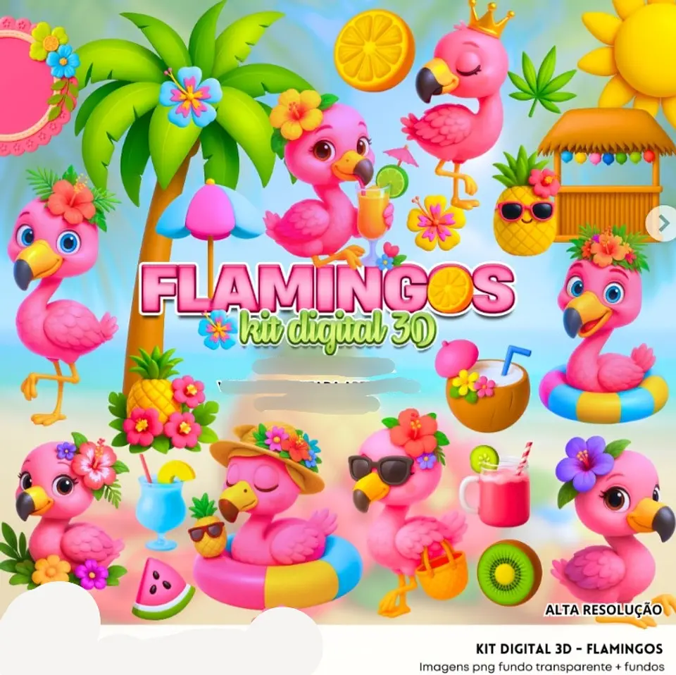 Kit Digital Flamingos 3D - FANDDY 1