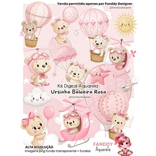 Kit Digital Ursinha baloeira rosa - FANDDY