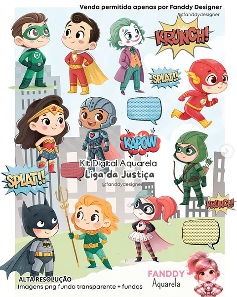 Kit Digital liga da justiça cute - FANDDY