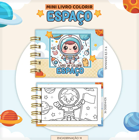 Arquivo Mini Livro de Colorir Espaço - Lina