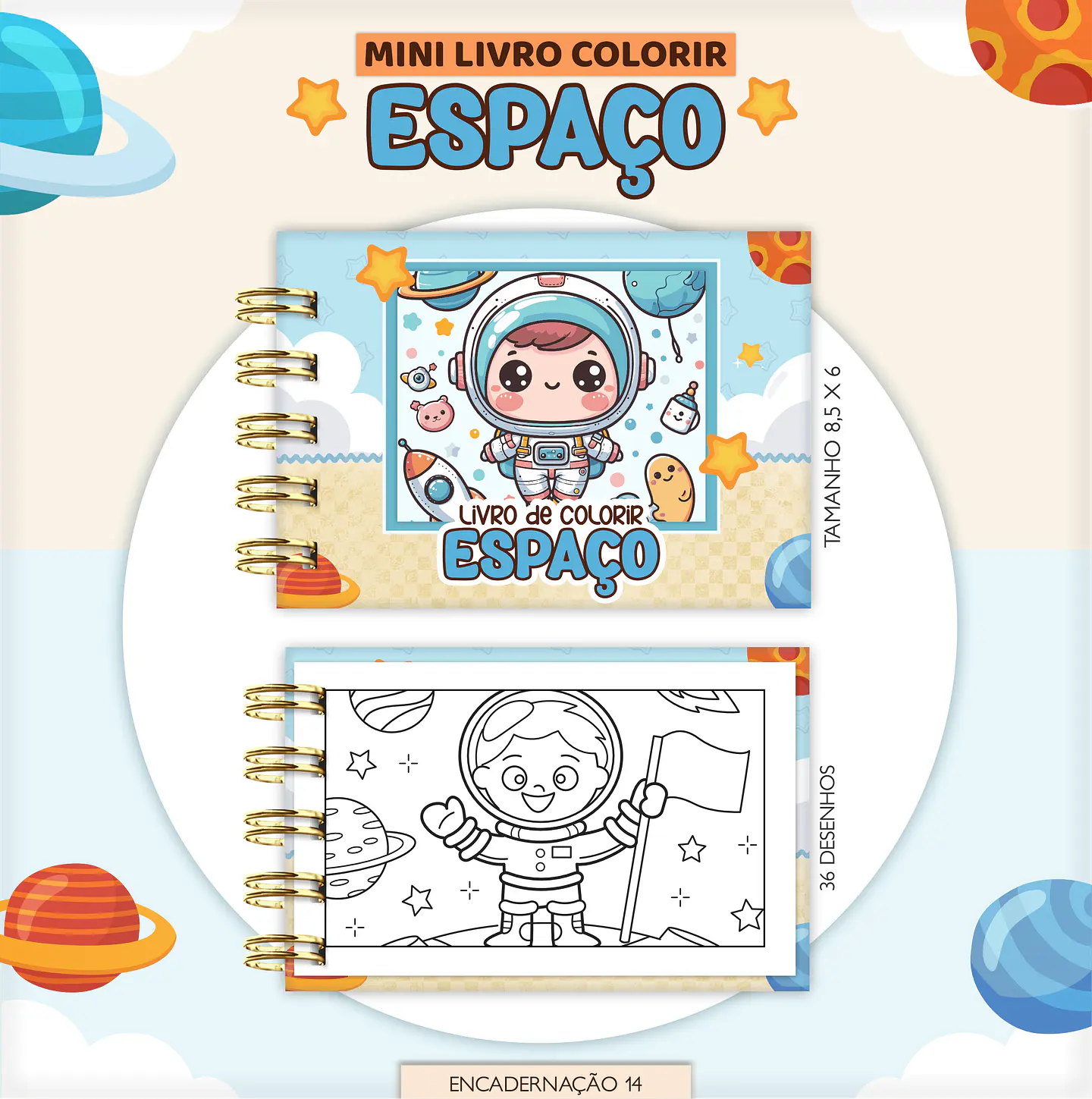 Arquivo Mini Livro de Colorir Espaço - Lina 1