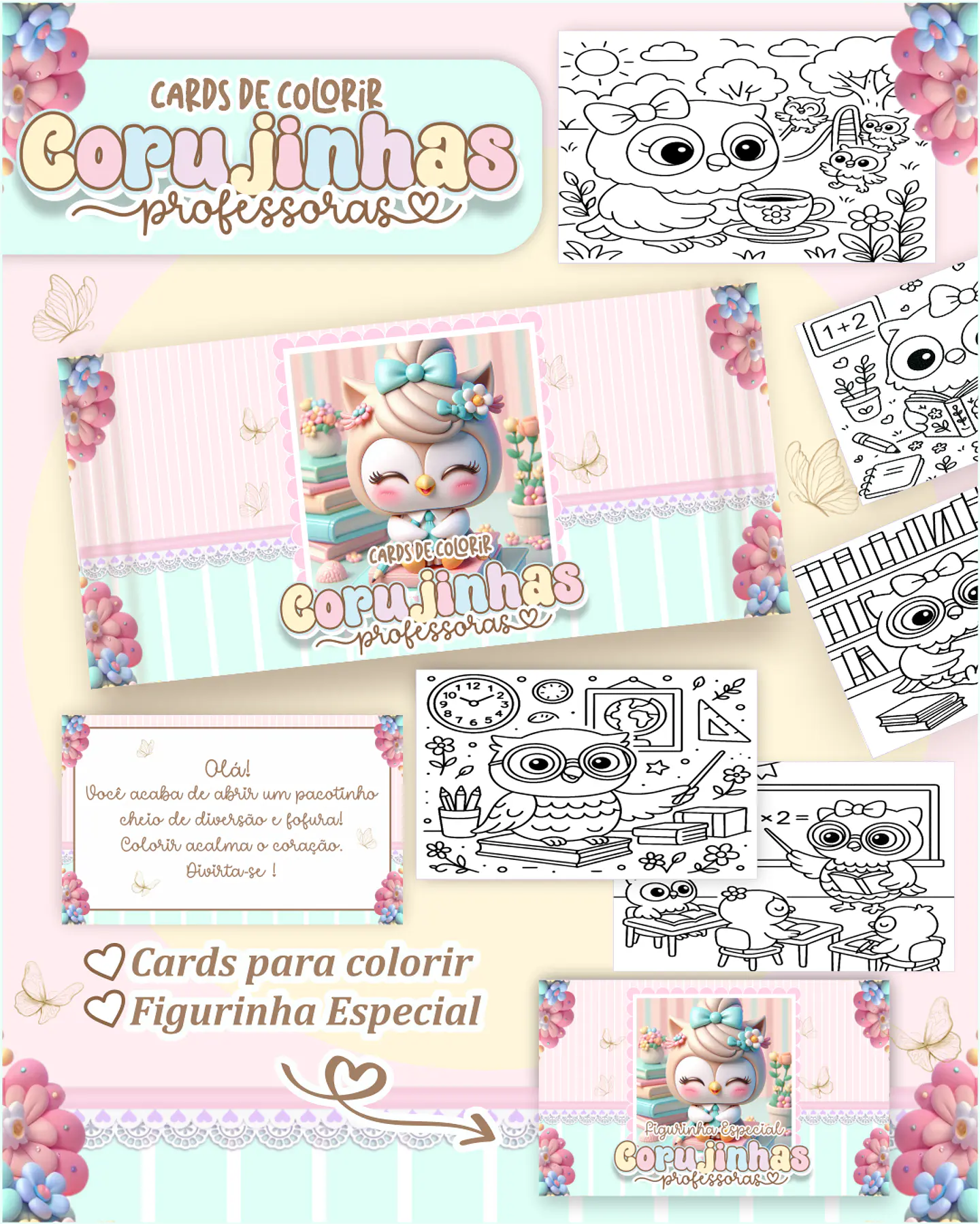Arquivo Big Card de Colorir Corujinhas Professoras - PAMELLA 1
