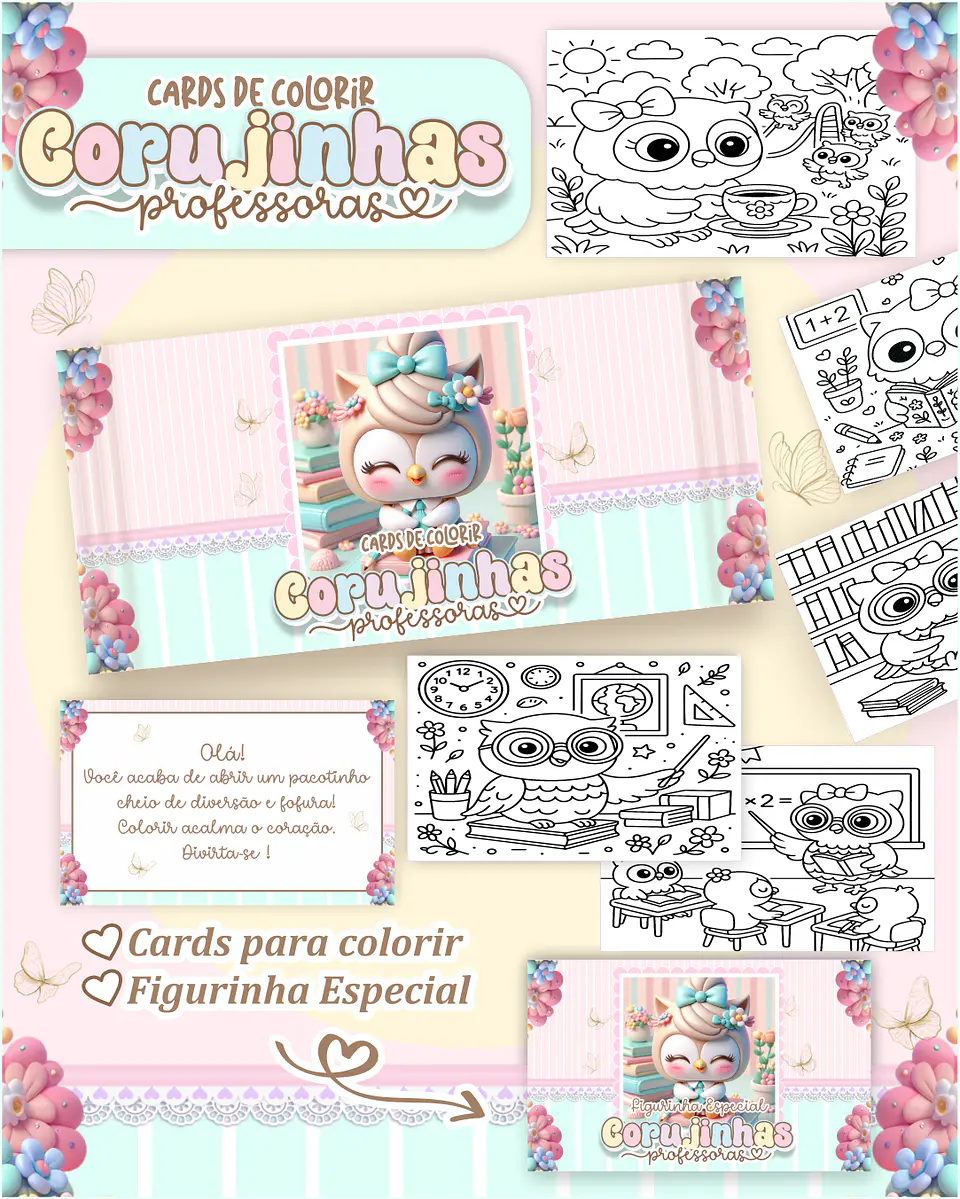 Arquivo Big Card de Colorir Corujinhas Professoras - PAMELLA 1