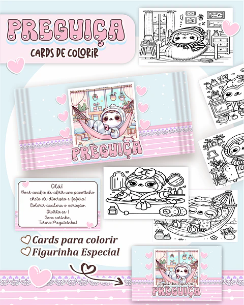 Arquivo Big Card de Colorir Preguiça Kawaii - PAMELLA