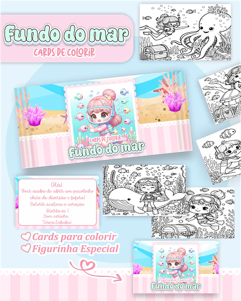 Arquivo Big Card de Colorir Fundo do Mar Menina - PAMELLA
