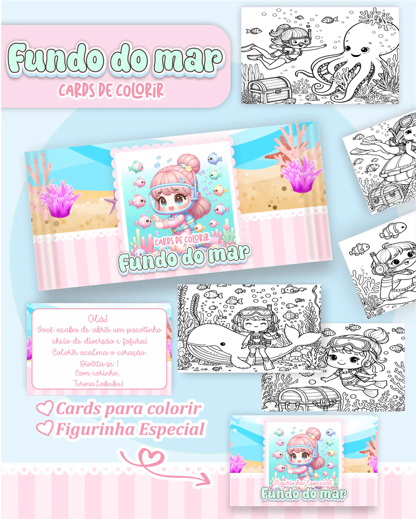 Arquivo Big Card de Colorir Fundo do Mar Menina - PAMELLA 1