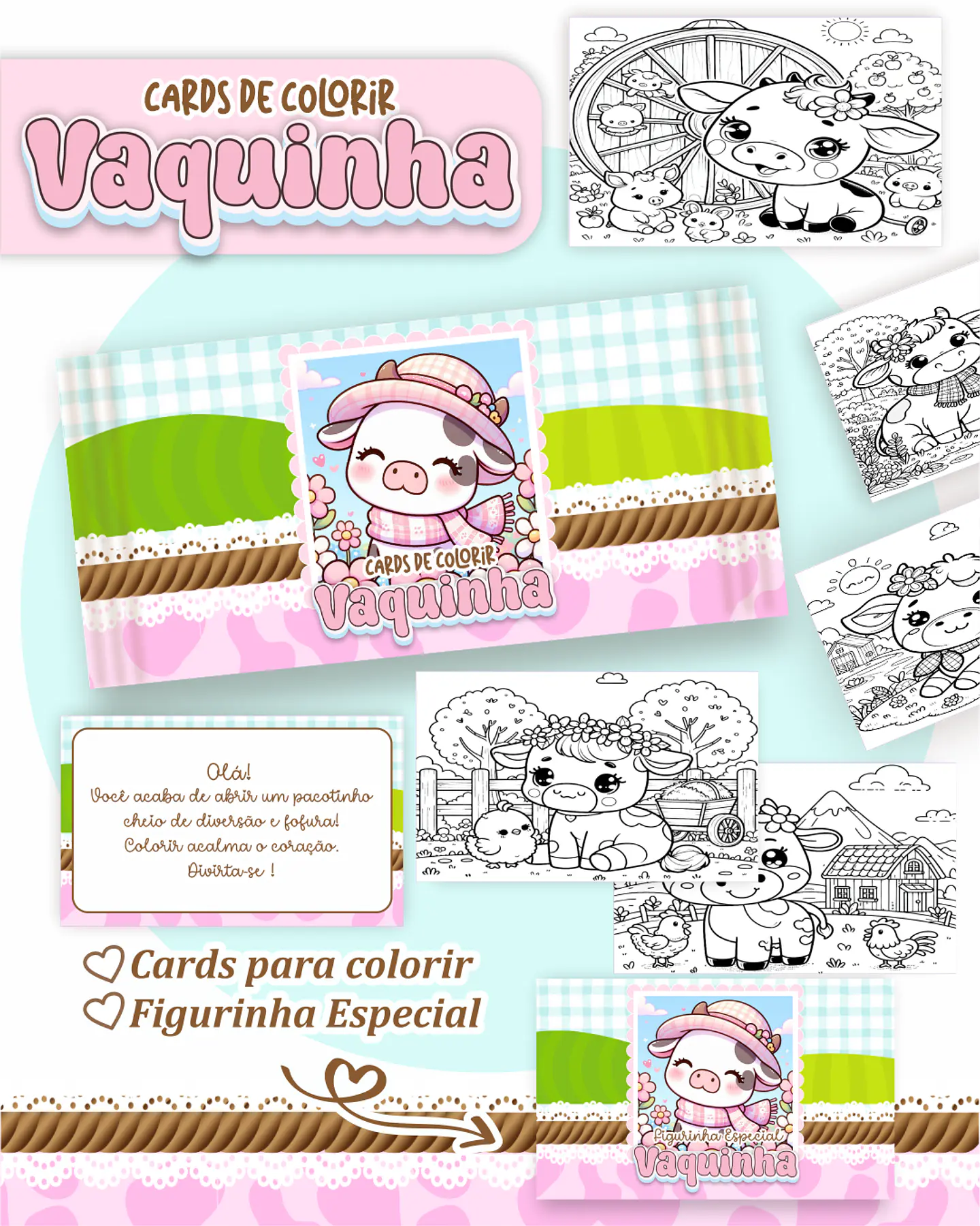 Arquivo Big Card de Colorir Vaquinha Fofa - PAMELLA 1
