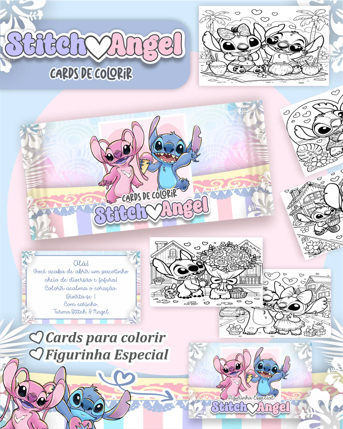 Arquivo Big Card de Colorir Stitch e Angel - PAMELLA 1
