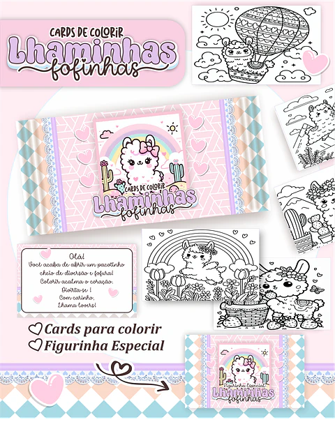 Arquivo Big Card de Colorir Lhamas Fofas - PAMELLA