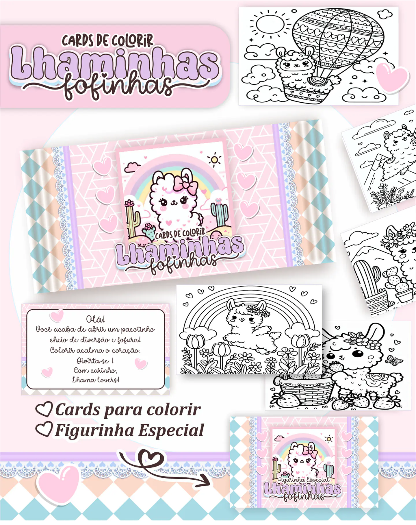 Arquivo Big Card de Colorir Lhamas Fofas - PAMELLA 1