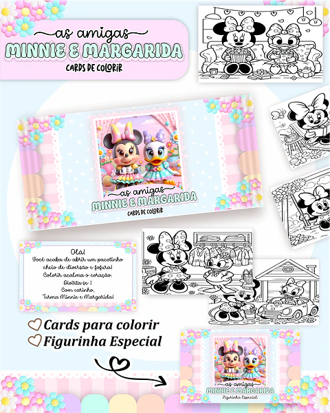 Arquivo Card de Colorir Pato Minnie e Margarida - PAMELLA