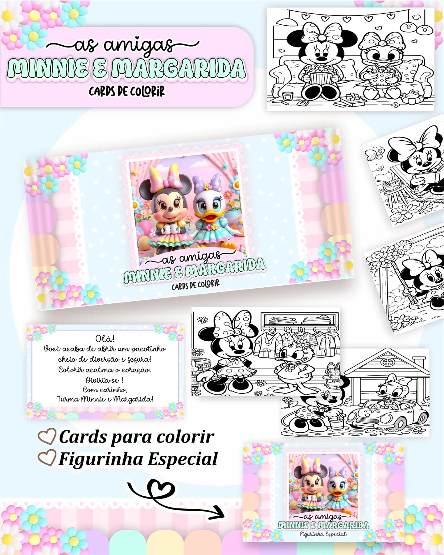 Arquivo Card de Colorir Pato Minnie e Margarida - PAMELLA 1