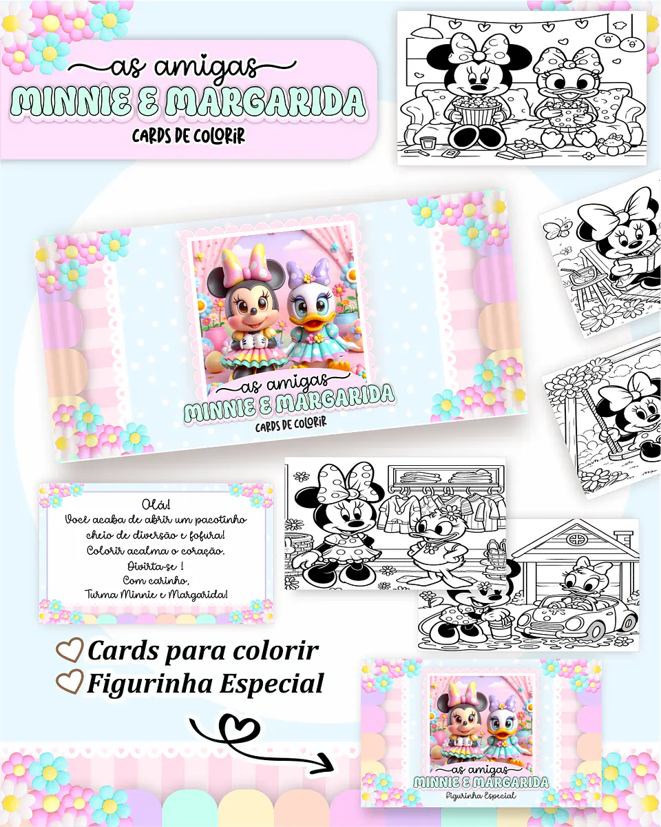 Arquivo Card de Colorir Pato Minnie e Margarida - PAMELLA 1