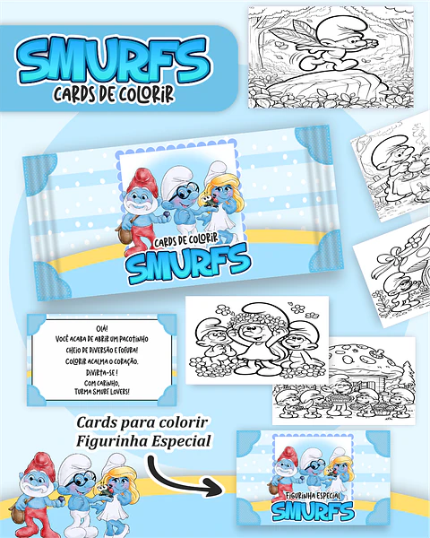 Arquivo Card de Colorir Smurfs - PAMELLA