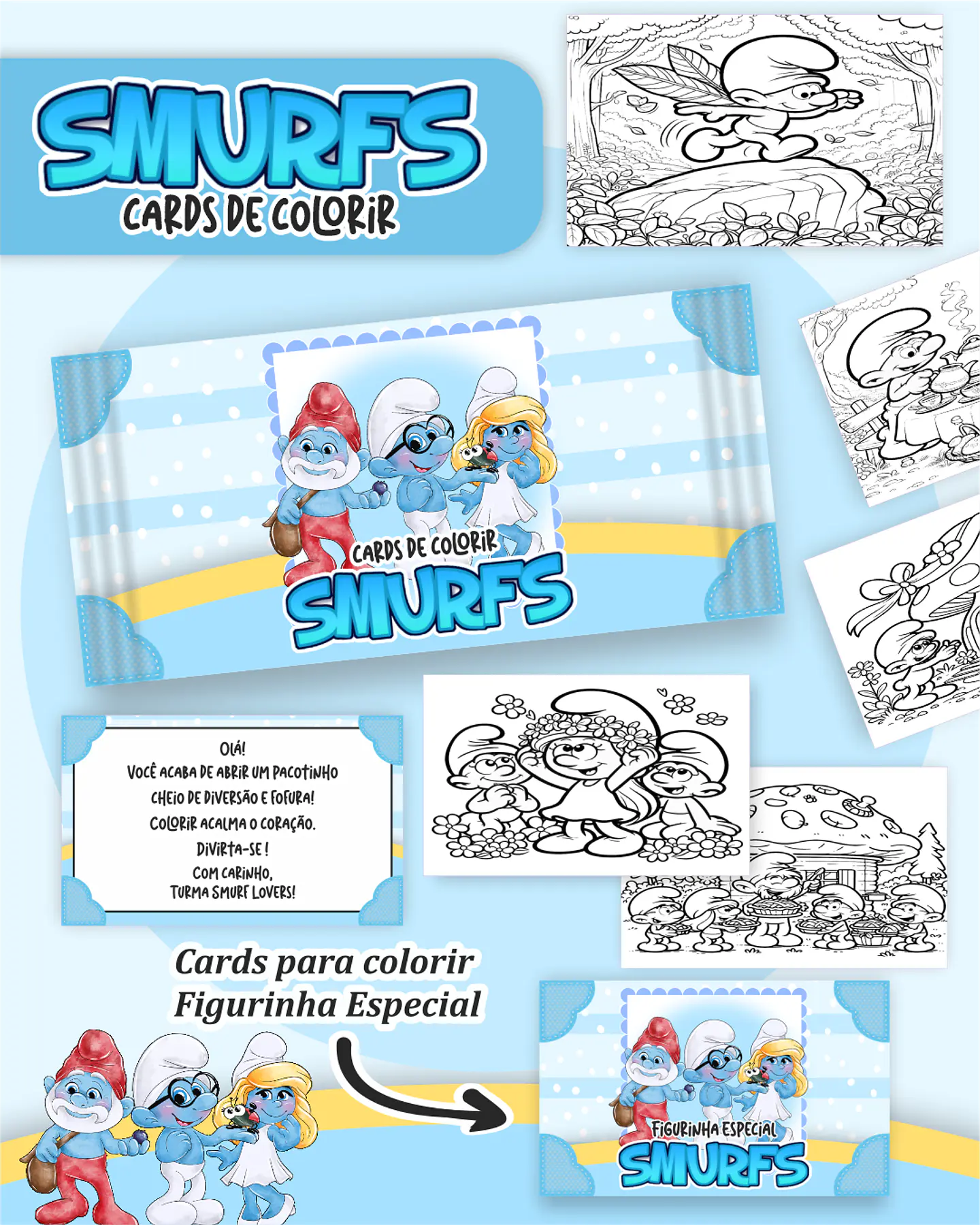 Arquivo Card de Colorir Smurfs - PAMELLA 1