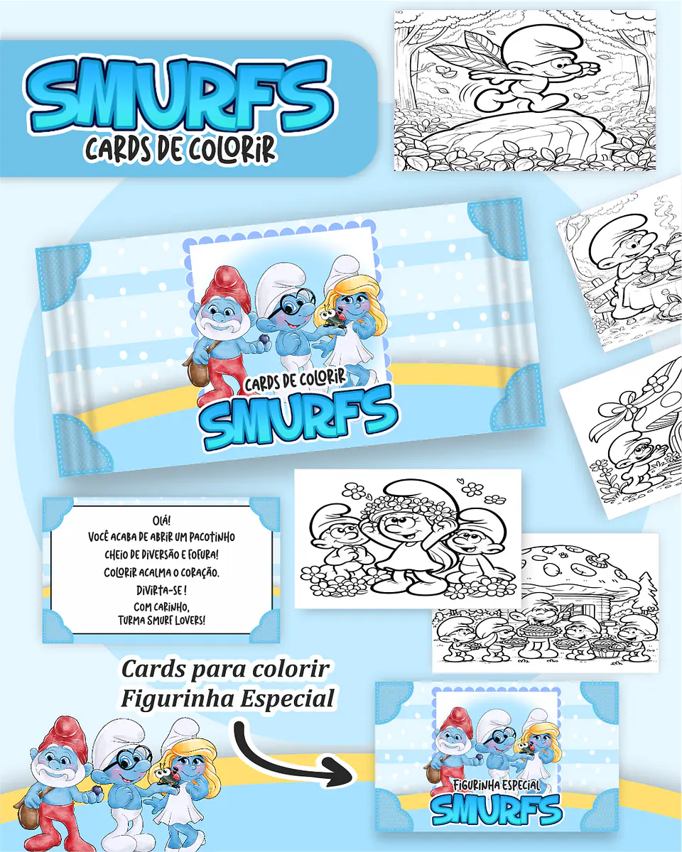 Arquivo Card de Colorir Smurfs - PAMELLA 1