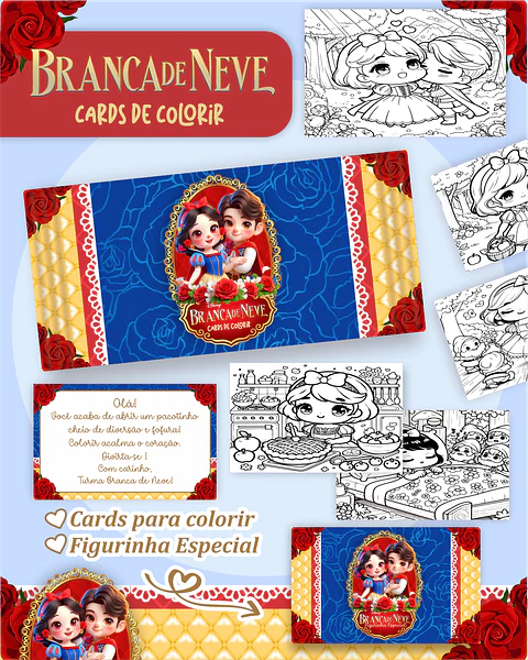 Arquivo Card de Colorir Branca de Neve Cute - PAMELLA