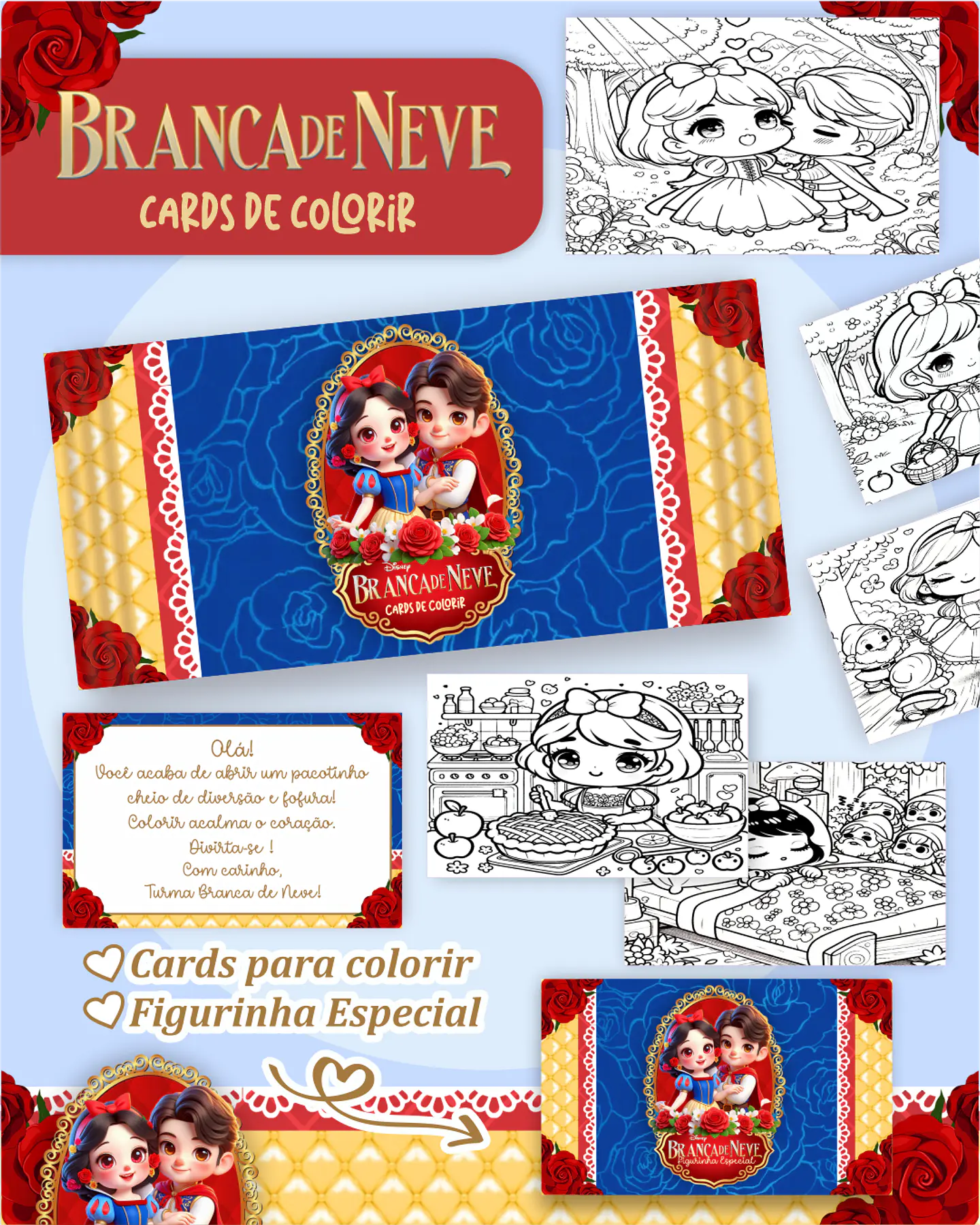 Arquivo Card de Colorir Branca de Neve Cute - PAMELLA 1