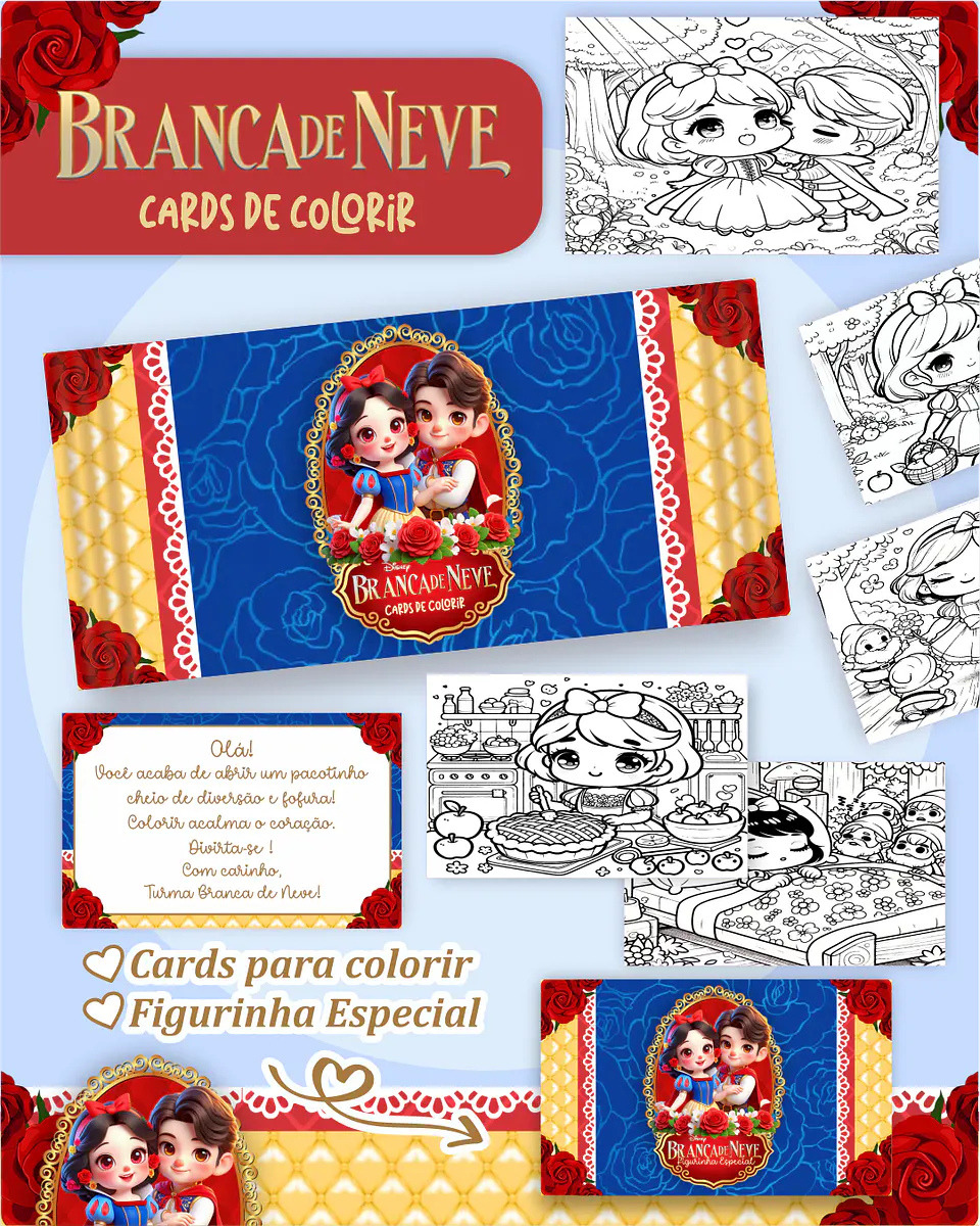 Arquivo Card de Colorir Branca de Neve Cute - PAMELLA 1