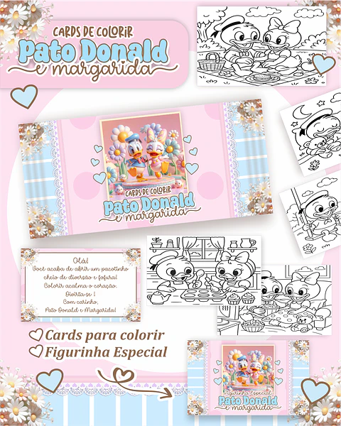Arquivo Card de Colorir Pato Donald e Margarida - PAMELLA
