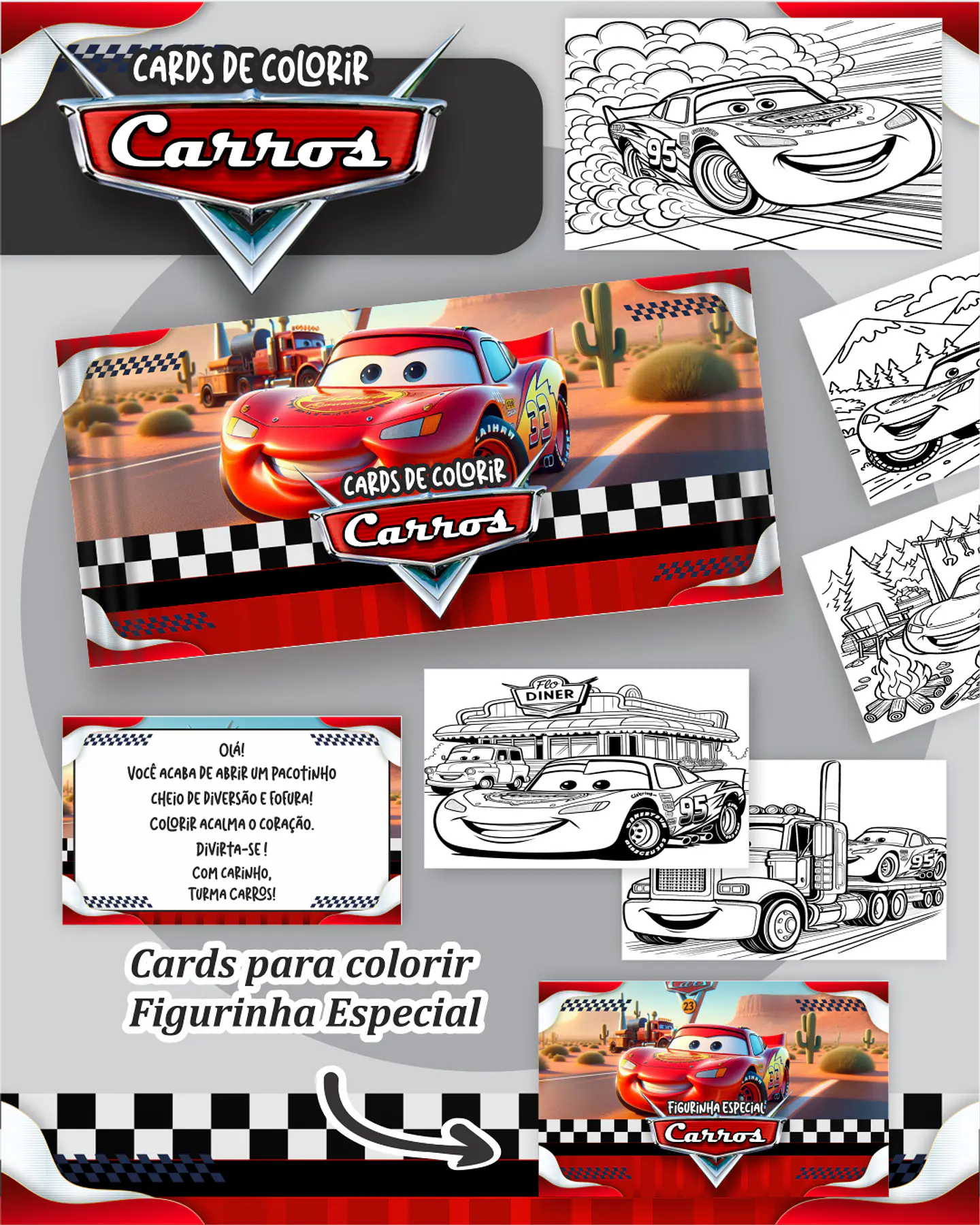 Arquivo Card de Colorir Pato Carros Disney - PAMELLA 1