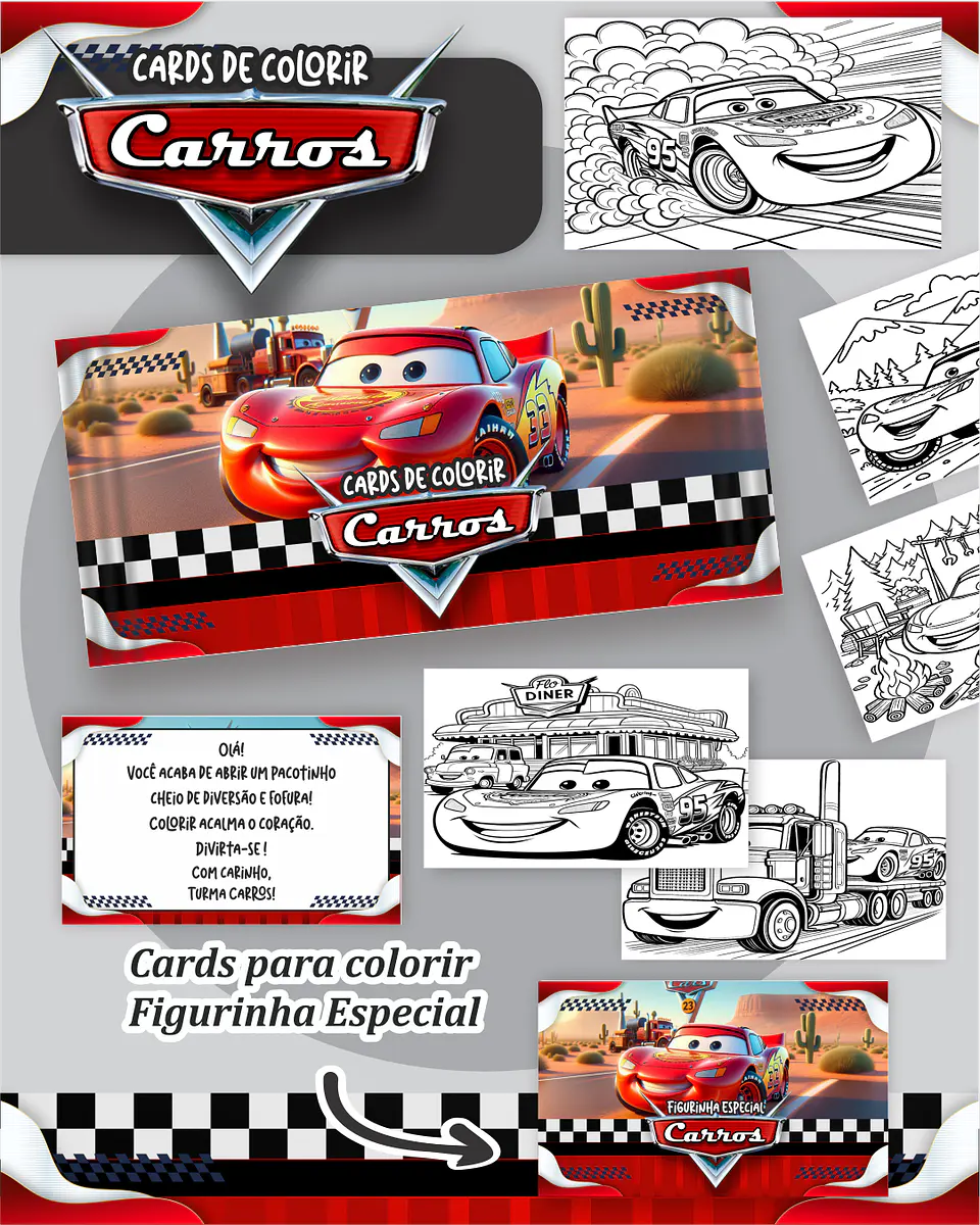 Arquivo Card de Colorir Pato Carros Disney - PAMELLA 1