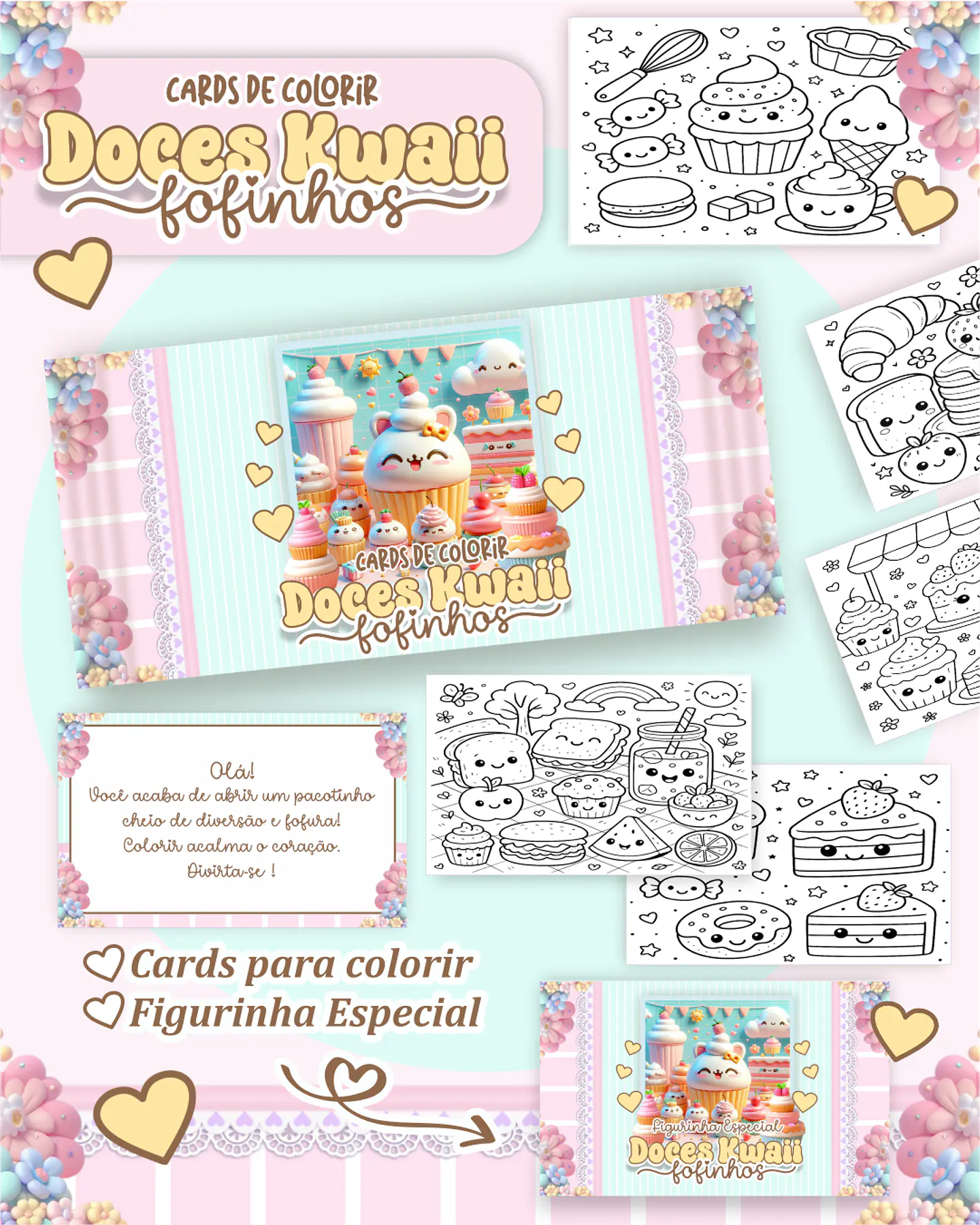 Arquivo Card de Colorir Doces Kawaii - PAMELLA 1