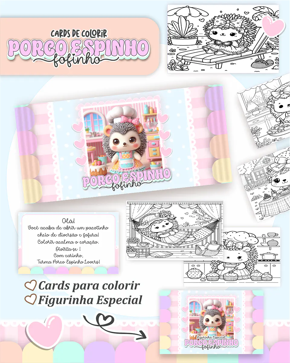 Arquivo Card de Colorir Porco espinho fofinho- PAMELLA 1