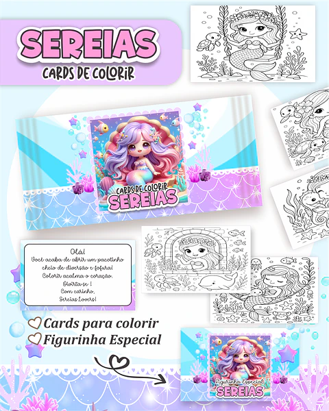 Arquivo Card de Colorir Sereias- PAMELLA
