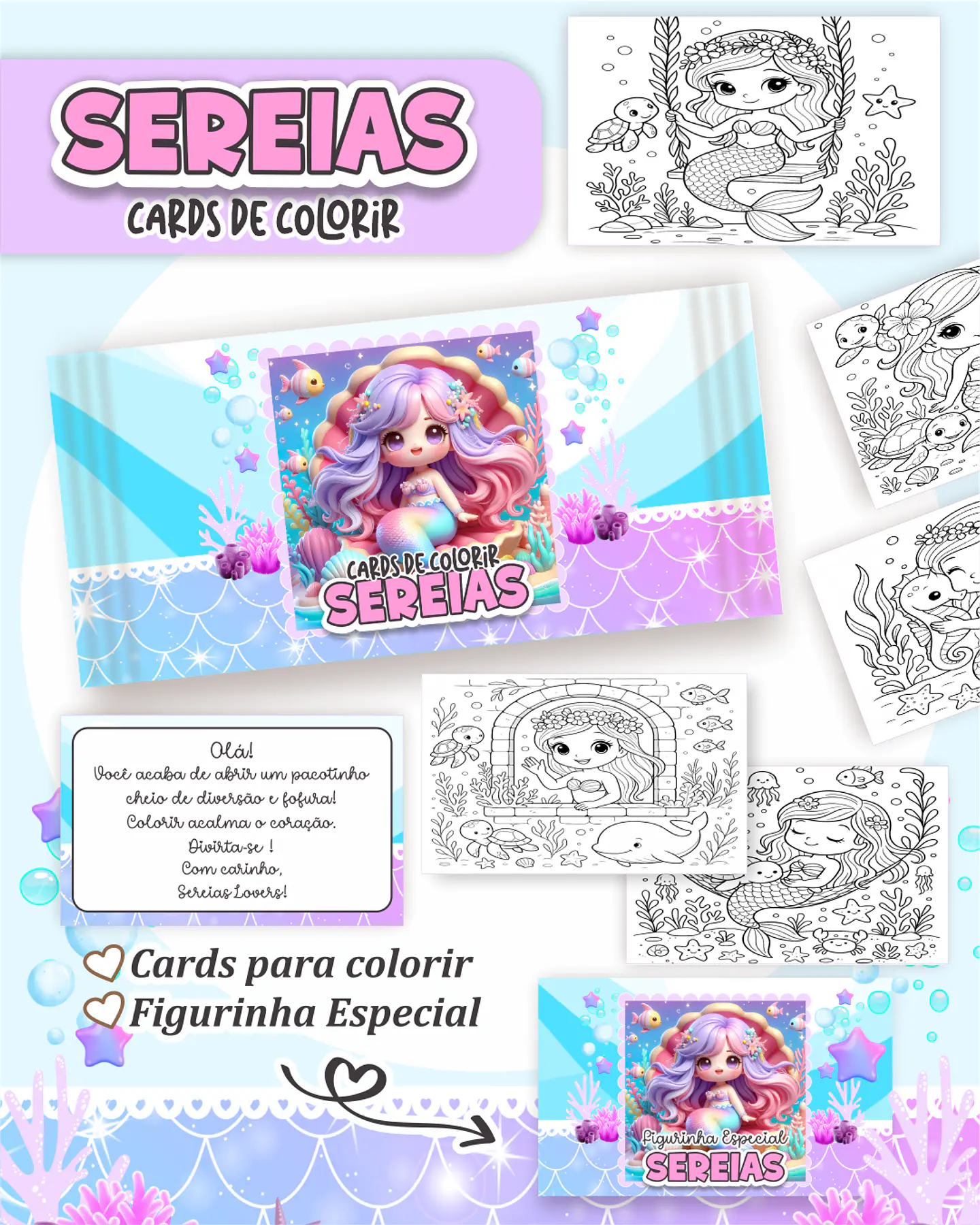 Arquivo Card de Colorir Sereias- PAMELLA 1